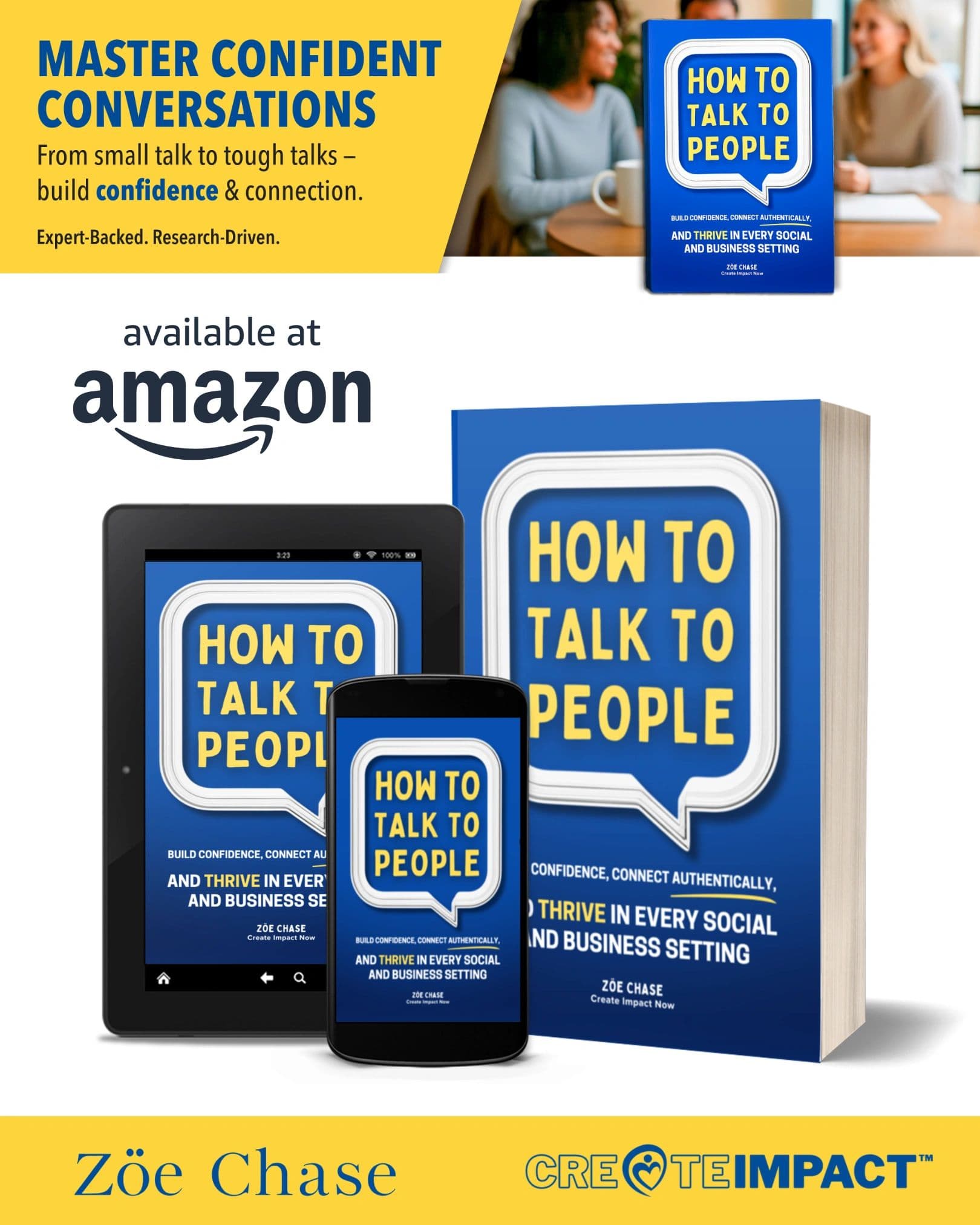 Advertisement for the book How to Talk to People by Zöe Chase, available on Amazon